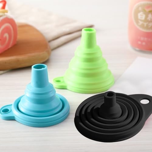 4-Pack Silicone Collapsible Funnel Set - Small & Large Foldable Kitchen Funnels for Liquid Transfer, Food-Grade & Easy to Store, Perfect for Filling Water Bottles & Jars