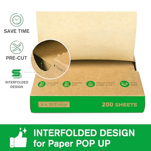 EcoDispose 6" x 10-1/2" Precut POP UP Deli Paper Sheet Pack of 200, kraft ,Interfolded Heavy Paper for Food Wrap and Serving - color: Kraft, size: 6“x10.5”inch