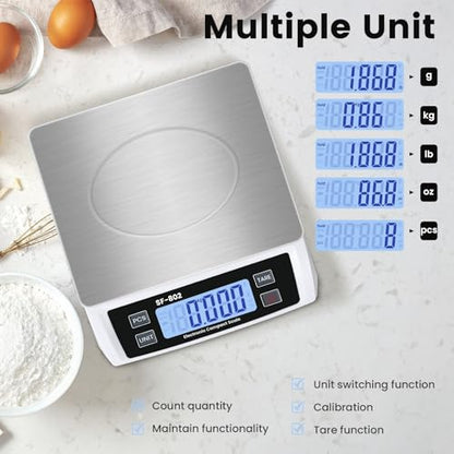Digital Kitchen Scale 30kg/66lb Large Food Scale for Baking Cooking Stainless Bread Scale with LCD Display Counting Scales for Commercial(Color : Stainless White) - color: Stainless white