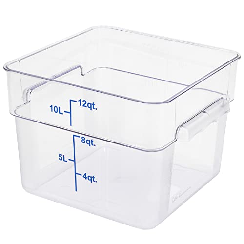Restaurantware Met Lux 12 Quart Brine Buckets 10 Square Marinating Containers - With Volume Markers Built-In Handles Clear And Blue Plastic Dough Rising Buckets Freezer-Safe Lids Sold Separately - size: 12 Quarts, style: 10 Count
