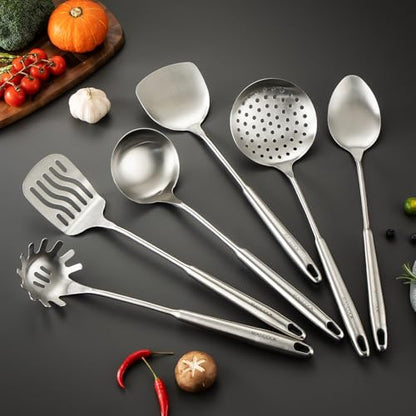 Stainless Steel Cooking Utensils set, 18/8 Stainless Steel Kitchen Utensils set, 7 Pieces Cookware Set with Rotating Holder, Heat Resistant Stainless Steel Cooking Spoon(Dishwasher Safe) - size: 18/8 Stainless Steel Utensil Set of 7