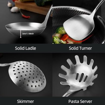 Stainless Steel Cooking Utensils set, 18/8 Stainless Steel Kitchen Utensils set, 7 Pieces Cookware Set with Rotating Holder, Heat Resistant Stainless Steel Cooking Spoon(Dishwasher Safe) - size: 18/8 Stainless Steel Utensil Set of 7