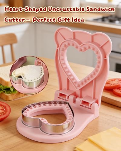CHICHAUS Uncrustable Sandwich Maker,Sandwiches Pocket Circle Shape 3.7Inch Sandwich Cutter and Sealer,Sandwich Cutter for Kids Breakfast and lunchboxes (Heart Pink) - color: Heart Pink