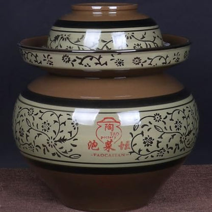 Large Ceramic Pickle Jar with Lids, Traditional Chinese Porcelain Pickle Jar,Ceramic Fermentation Crock with Water Seal Airlock Lid,Sauerkraut Crock for Pickling 2.5kg (6.5kg - size: 6.5kg