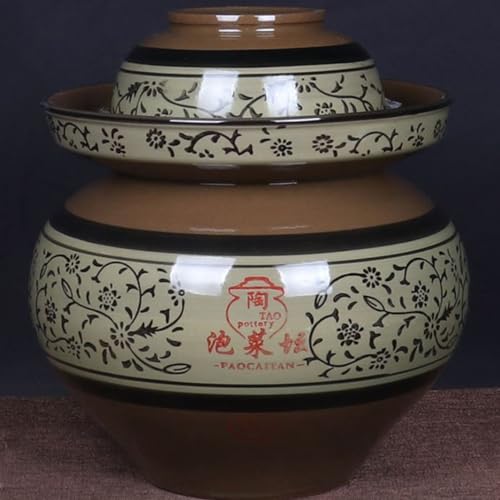 Large Ceramic Pickle Jar with Lids, Traditional Chinese Porcelain Pickle Jar,Ceramic Fermentation Crock with Water Seal Airlock Lid,Sauerkraut Crock for Pickling 2.5kg (2.5kg - size: 2.5kg