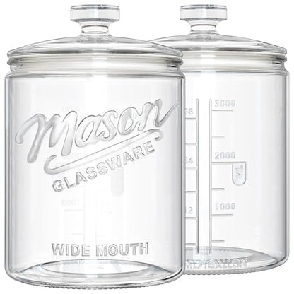 1 Gallon Cookie Jars, 2 Pcs, Large Glass Jars with Airtight Lids for Kitchen, Wide Mouth Food Storage Containers for Flour, Sugar, Sourdough Starter, Candy, Coffee, Dog Treat, Apothecary, Laundry - size: 1 Gallon, 2 Pack