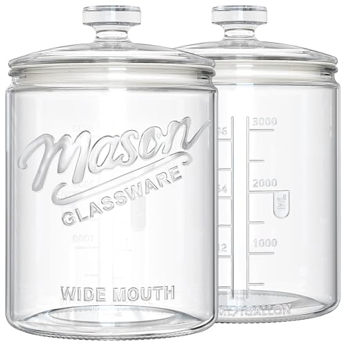 1 Gallon Cookie Jars, 2 Pcs, Large Glass Jars with Airtight Lids for Kitchen, Wide Mouth Food Storage Containers for Flour, Sugar, Sourdough Starter, Candy, Coffee, Dog Treat, Apothecary, Laundry - size: 1 Gallon, 2 Pack