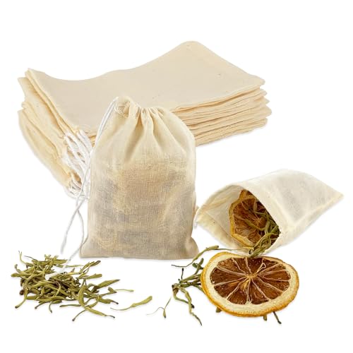 20Pcs Cotton Cooking Spice Bags, 4.25in×3.15in, Soak-Resistant & Boil-Resistant, Strainer Cooking Soups as Spice Bags, Reusable Tea Bags