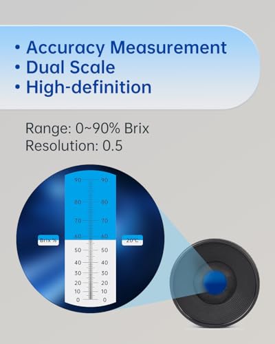 LOHAND Honey Refractometer, 0-90% Brix Refractometer for Honey Moisture | Precision Measuring Sugar Content for Maple Syrup, Wine, Fruit, Jucie, Jam & Sugary Drink, Automatic Temperature Compensation - size: 0-90%Brix