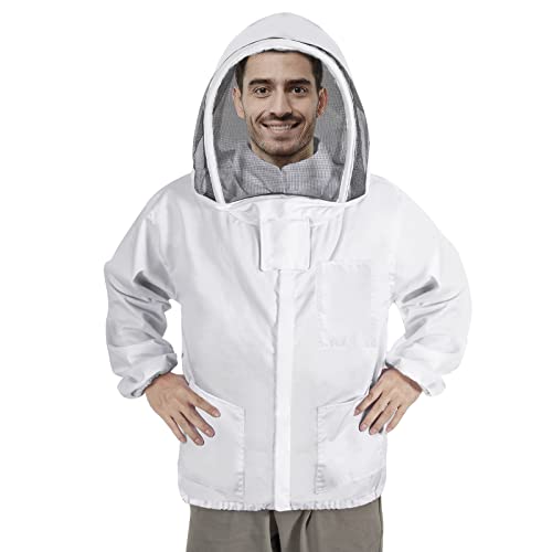 Beekeeping Jacket for Men Women,Polycotton Bee Jacket with Veil Hood,Beekeeper Jacket,Bee Keeper Suite Suitable for Professional Beekeepers and Beginners（L） - size: Large