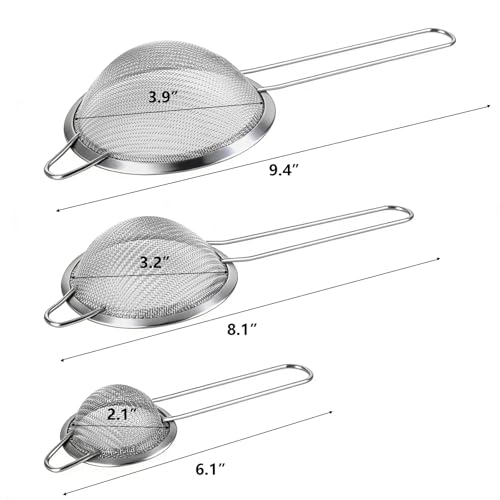 3 Pcs Fine Mesh Strainers with Handle, Stainless Steel Sifter Metal Strainer Set, Small Mini Sieve for Kitchen, Tea, Cocktail, Juice Coffee