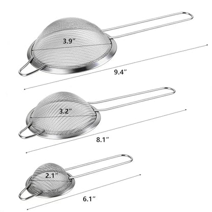 3 Pcs Fine Mesh Strainers with Handle, Stainless Steel Sifter Metal Strainer Set, Small Mini Sieve for Kitchen, Tea, Cocktail, Juice Coffee