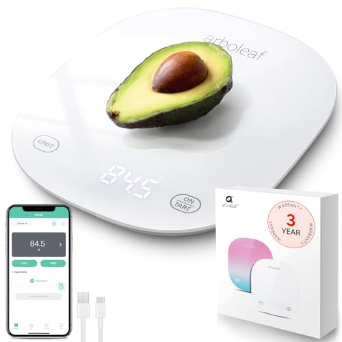 Arboleaf Smart Food Kitchen Scale, 22lb Digital Food Scale with Nutritional Calculator, USB Rechargeable, Smart Weighing with App for Macro, Keto, Calorie, Cooking, Grams and Ounces, 0.1oz/0.5g, White - color: White