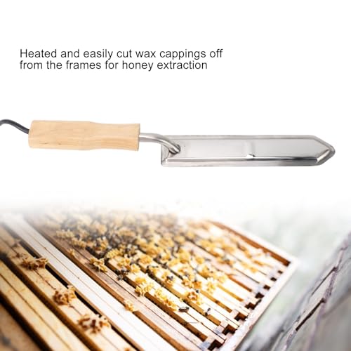 ZJchao Beekeeping Uncapping Knife Electric Honey Uncapping Knife Stainless Steel Hot Knife with Adjustable Heat for Efficient Honey Harvesting from Beehives Solid Wood Handle 14.2 x 25