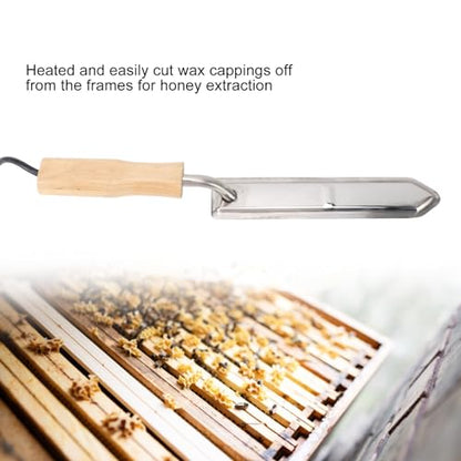ZJchao Beekeeping Uncapping Knife Electric Honey Uncapping Knife Stainless Steel Hot Knife with Adjustable Heat for Efficient Honey Harvesting from Beehives Solid Wood Handle 14.2 x 25