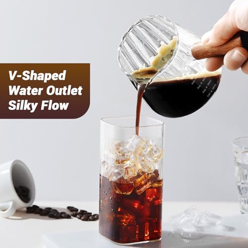 2 PCS Espresso Measuring Cup 6 Oz, Espresso Glass Cups with Wood Handle, Milk Frothing Cup, Espresso Cup for Coffee, Milk, Tea or Maple Syrup Serving - color: Clear