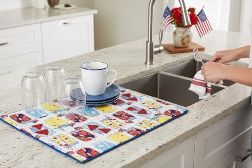 Serafina Home Patriotic Dish Drying Mat, Mason Jar Design, Red White Blue, Cotton, 15" x 20", Machine Washable, 4th of July Kitchen Décor - color: patriotic mason jars