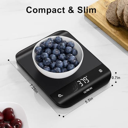 Ultrean Food Scale, Digital Kitchen Scale with LED Display, Weight Grams and Ounces for Baking Cooking, 6 Units with Tare Function, 11lb (Batteries Included) - color: Carbon Black