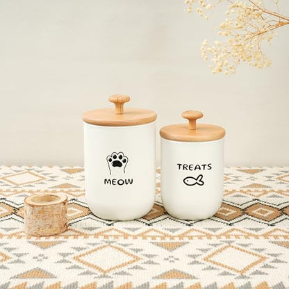 Cat Treat Container with Airtight Lid, Cat Food Oganizer Dry Food, Cat Food Storage Containers, Pet Treats Canister, Cat Treat Jar Set of 2-8.3x4.9 & 7.1x4.3 (White) - color: White