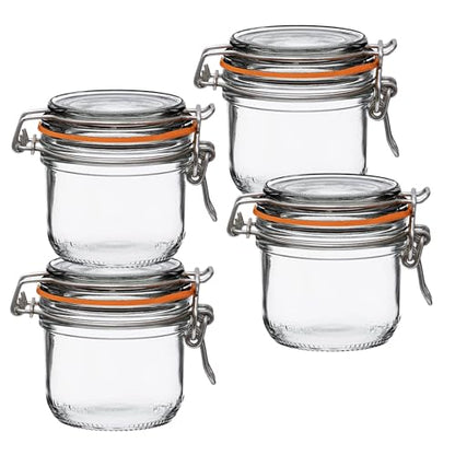 Le Parfait Super Terrine 200mL (7oz) Zero Waste Eco-Friendly Glass Canning Jars, Airtight Rubber Seal & Wire Bail Lid, BPA-Free, Water Bath Safe for Food Storage & Preserving, Made in France, 4PK - color: 200ml (Set/4)