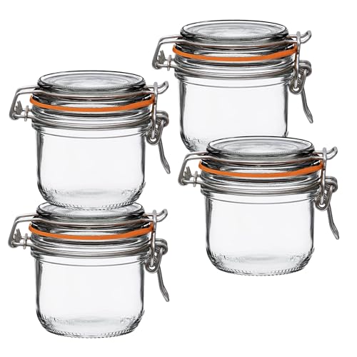 Le Parfait Super Terrine 200mL (7oz) Zero Waste Eco-Friendly Glass Canning Jars, Airtight Rubber Seal & Wire Bail Lid, BPA-Free, Water Bath Safe for Food Storage & Preserving, Made in France, 4PK - color: 200ml (Set/4)