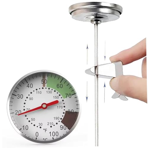 Milk Thermometer for Steaming Milk, 2" Dial Stainless Steel Candy Thermometer with Pot Clip and Protective Sleeve for Coffee Chocolate Cappuccino Chocolate Tea