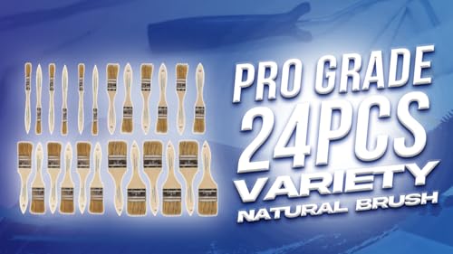 Pro Grade - Chip Brush – Paint Brush Set – 24 Pack - Natural China Bristle Paintbrush Set for Art, Craft, Epoxy, Varnish, Resin, Stain, Glue, Gesso, Primer, Acrylic and Oil Paint - size: 24Pc. Var.