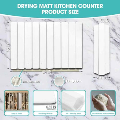 Dish Drying Mat Stone Bath Mat Diatomaceous Earth Stone Drying Mat For Kitchen Counter Sink Bath Mat Quick Dry Non Slip Foldable Dish Drying Rack Mat Large(24"×16" White) - size: 24" x 16"