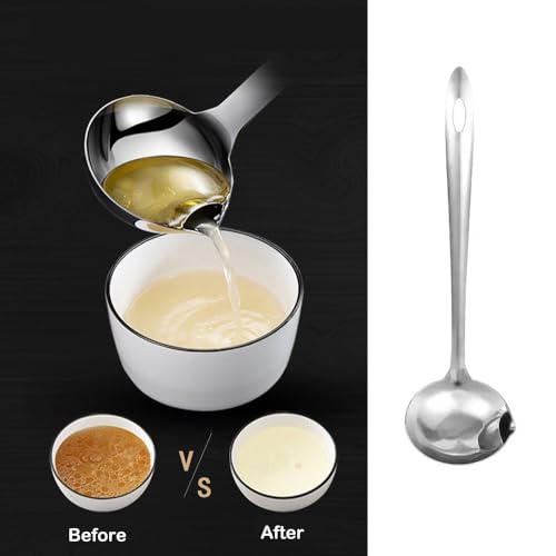 3 Pack Soup Ladle Fat Separator Stainless Steel Ladle with Pour Spout Oil Separator Soup Spoon Grease Strainer Serving Spoon Gravy Pouring Ladles for Soups Stocks Sauces Broth Drippings