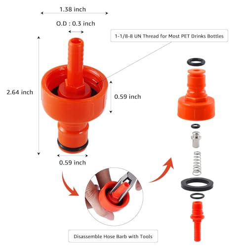 5.5 Feet Ball Lock Disconnect Gas Tubing Plastic Carbonation Cap Kit for Soda Beer PET Bottle CO2 Regulator Keg Tap with Stainless O.D 5/16'' Barb Brewing Hose Clamp Homebrew Sealing Gasket - size: Plastic Carbonation Cap Kit