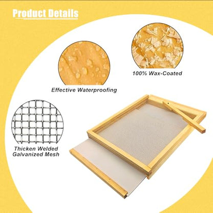2 Pcs 10 Frame Beehive Screened Bottom Board Dipped in Beeswax with Entrance Reducer,Screen Bottom Board with Solid Wood for Beekeeping Supplies