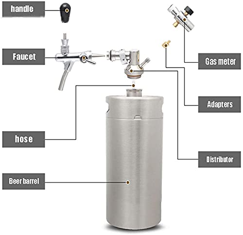 Beer Tower Dispenser Drink Dispenser Stainless steel beer kegs, portable household beer keg systems, beer brewing systems with adjustable faucet kits for storage (Size : 5L) - size: 5L