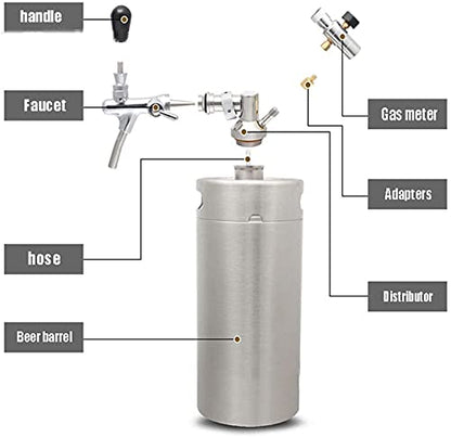 Beer Tower Dispenser Drink Dispenser Stainless steel beer kegs, portable household beer keg systems, beer brewing systems with adjustable faucet kits for storage (Size : 2L) - size: 2L