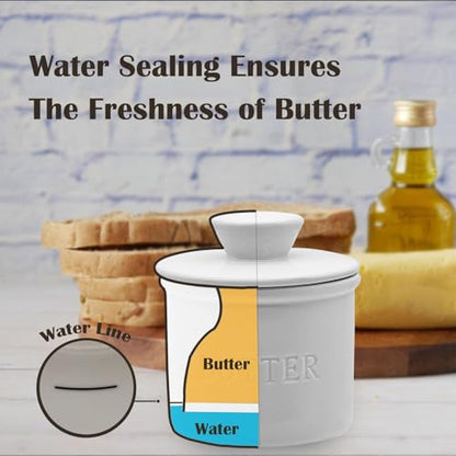 Ceramic Butter Crock, Airtight Butter Crock With Lid for Countertop, Round French Butter Keepers, Porcelain Butter Dish With Lid (White) - size: White