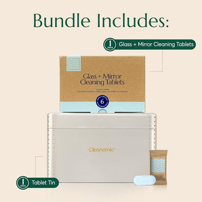 CLEANOMIC Glass and Mirror Cleaning Tablets and Tablet Tin Bundle - size: 3 Count (Pack of 2)