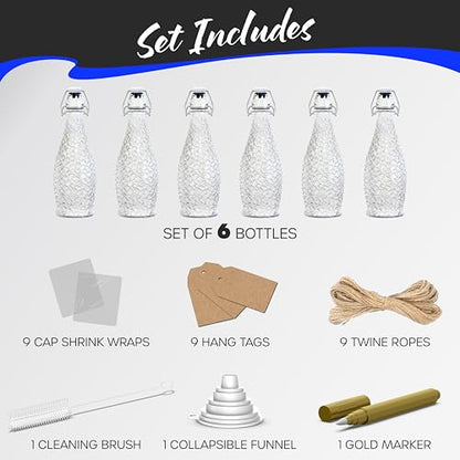 Nevlers 17 Oz Textured Airtight Swing Top Glass Bottles with Lids 6 Pack | Flip Top Glass Bottle with Stopper | Resealable Beer, Water, Vanilla Extract or Kombucha Bottles | Drinking or Syrup Bottle