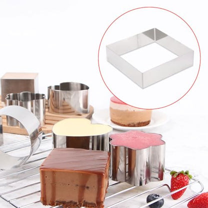 GALPADA Stainless Steel Square Cake Ring 7.28 X 7.28 X 1.96 Inch Cake Cutter Mousse Mold Reusable Baking Tool for Pastry Dessert Fondant Bread Sandwiches Cheese - size: Size 10