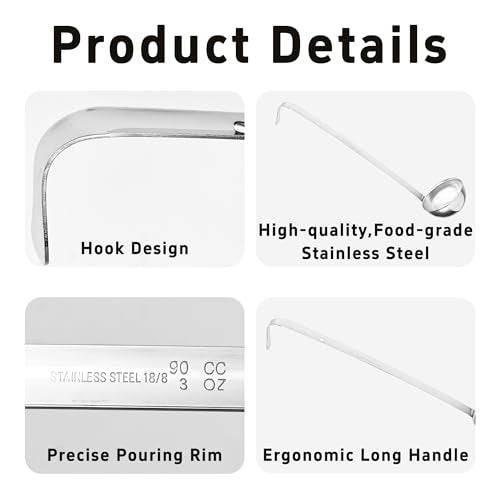 2Pcs 3oz Stainless Steel Soup Ladle, Long Handle Ladles with Pouring Rim for Cooking, Serving Soup, Sauce, Stew, Kitchen - size: 3oz