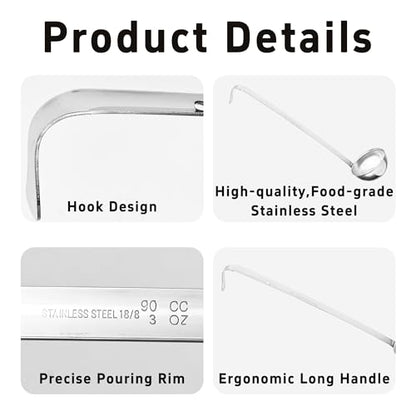 2Pcs 3oz Stainless Steel Soup Ladle, Long Handle Ladles with Pouring Rim for Cooking, Serving Soup, Sauce, Stew, Kitchen - size: 3oz