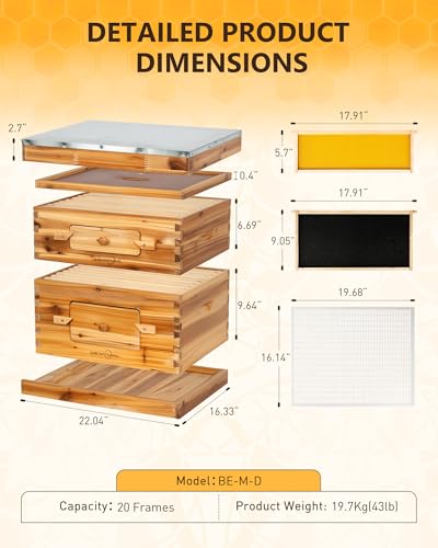 Bee Hive 10 Frame Bee Box Starter Kit, Beeswax Coated Bee Hives | 1 Deep + 1 Medium Langstroth Beehive Kit, Beekeeping Supplies with Transparent Plastic Window and Queen Excluder - size: 1Deep+1Madium Bee Box