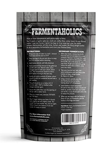 Fermentaholics Jun Kombucha Starter Culture – 12 fl oz – Includes USDA Certified Organic Jun SCOBY + Starter Tea – For Brewing with Green Tea & Honey – Makes 1 Gallon