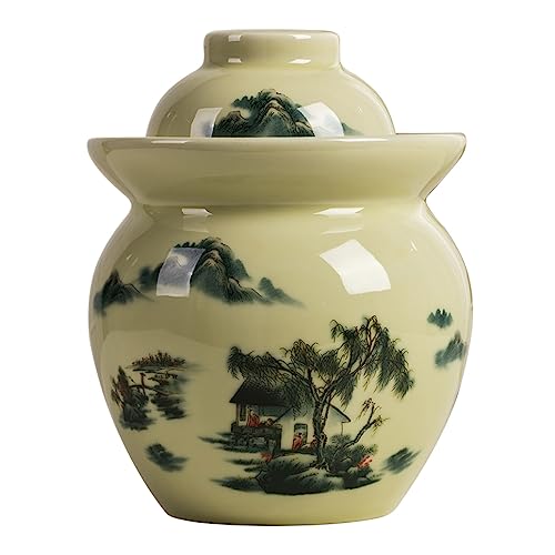 Fermentation Jar Traditional Chinese Porcelain Pickle Jar,Ceramics Fermenting Crock Kit with Water Seal Airlock Lid, Pickle Jar for Pickles Kimchi, Sauerkraut 7kg - size: 7kg