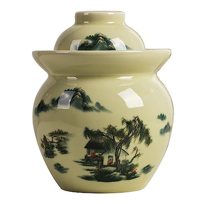 Fermentation Jar Traditional Chinese Porcelain Pickle Jar,Ceramics Fermenting Crock Kit with Water Seal Airlock Lid, Pickle Jar for Pickles Kimchi, Sauerkraut 7kg - size: 7kg