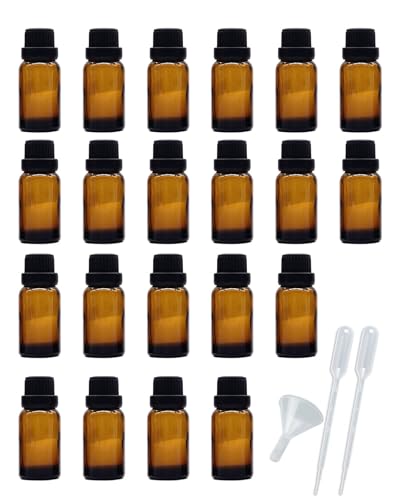 50Pack Set 20ML Amber Glass Bottle with Orifice Reducer and Cap Small Essential Oil Vials (20ML) - size: 20ML