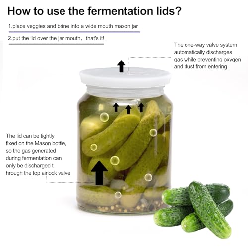 Fermentation Lids Silicone Waterless Airlock Fermenting Lids for Wide Mouth Mason Jars For Making Pickled and Fermented Probiotic Foods 3 Pack White (Jars Not Included) - color: White