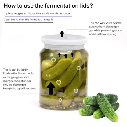 Fermentation Lids Silicone Waterless Airlock Fermenting Lids for Regular Mason Jars For Making Pickled and Fermented Probiotic Foods 3 Pack (Jars Not Included) (White) - color: White