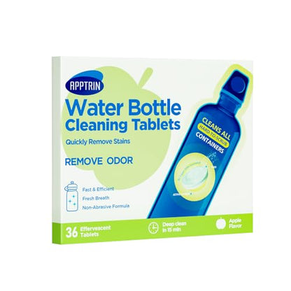 Water Bottle Cleaning Tablets, Bottle Clean Tablet for Hydration Bladders, Stainless Steel, Tumblers, and Glass Bottles, 36 count (Pack of 1), Apple - size: 1 Count (Pack of 36)