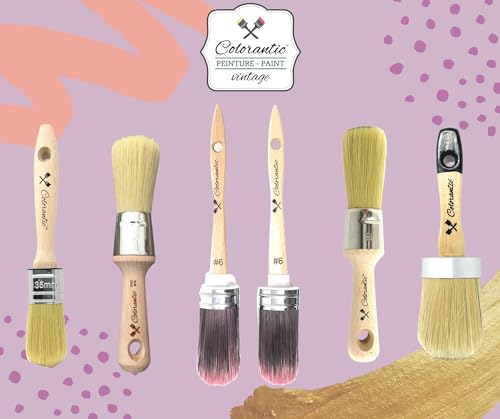 Colorantic | Chalk and Wax Brush for Furniture | Beeswax Polish Round Oval Brushes Natural Bristles DIY Paste Polishing (35mm Oval Chalk Based Paint Brush) - size: 35mm Oval Chalk Based Paint Brush
