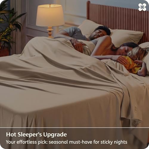 Bedsure PureWoven 100% Rayon Derived from Bamboo, Full Size Sheets, 4 PCS | Cooling Sheets for Hot Sleepers, Breathable & Silky Soft, 16" Deep Pocket, Hotel Luxury Bedding, Beige - color: 03 - Beige, size: Full