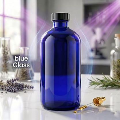 16oz blue Glass Bottles with Reusable Lids (2 Pack),Boston Storage bottle,Dispensing for Homemade Vanilla Extract,Essential Oils,plant,Ginger Shots